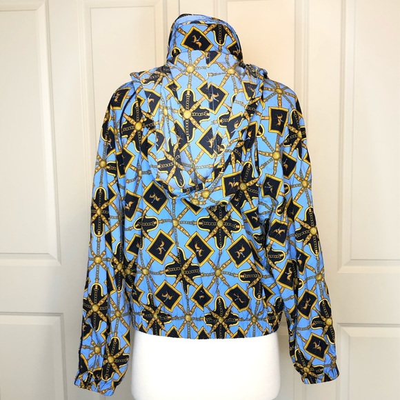 Vintage 1990 Liz Claiborne Jacket Small Horses Blue Hood Gold Petite Equestrian - Picture 4 of 8